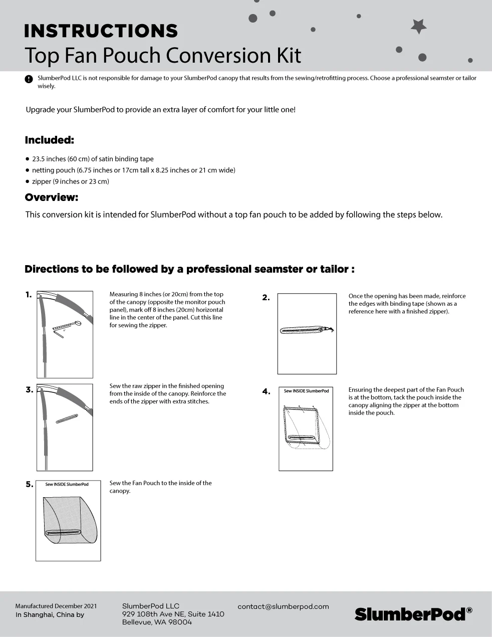 SlumberPod TOP Fan Pouch Kit 1.0-2.0 Compatible (Professional Tailor Required) - Image 4